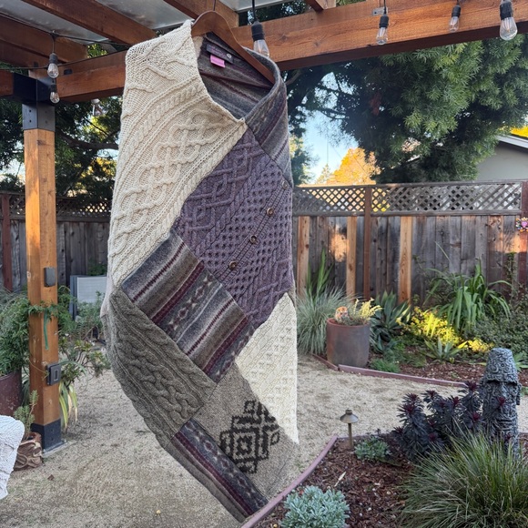 Honeybea Knit Patchwork Wool Poncho Cape ***Neutral Colorway*** Cabincore - Picture 2 of 11